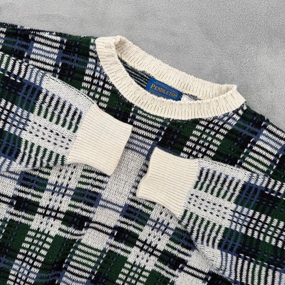 Pendleton Other - Vintage Pendleton Mens Plaid Cotton Knit Crewneck Sweater Made in USA‎ Size L